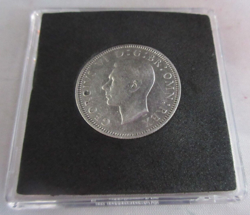 1941 KING GEORGE VI  .500 SILVER SCOTTISH ONE SHILLING COIN IN QUAD CAPSULE