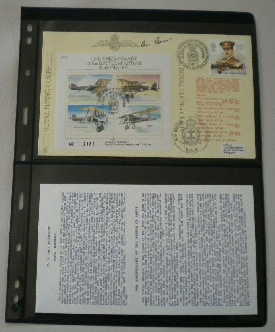 1987 70th ANNIV OF THE BATTLE OF ARRAS S/L G.H.BENNIONS SIGNED FLOWN STAMP COVER