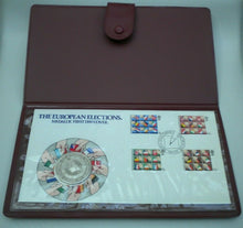 Load image into Gallery viewer, 1979 THE EUROPEAN ELECTIONS SILVER MEDALLION FIRST DAY COVER PNC COA PADDED CASE
