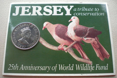 1987 JERSEY A TRIBUTE TO CONSERVATION 25TH ANNIVERSARY WWF BUNC £2 COIN & INFO