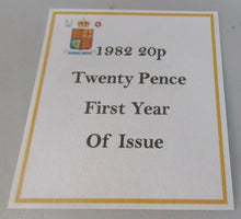 Load image into Gallery viewer, UK 1982 ROYAL MINT PAIR OF 1982 20P TWENTY PENCE PROOF &amp; BUNC COINS - boxed/coa
