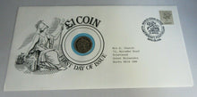 Load image into Gallery viewer, 1983 BUNC £1 COIN FIRST DAY OF ISSUE COIN COVER, ROYAL MAIL STAMP, POSTMARK PNC
