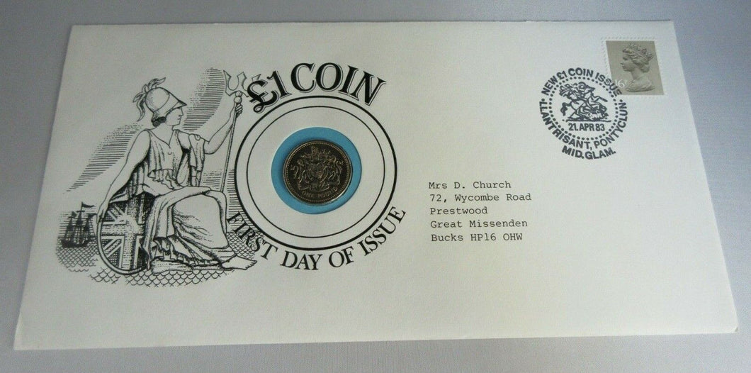 1983 BUNC £1 COIN FIRST DAY OF ISSUE COIN COVER, ROYAL MAIL STAMP, POSTMARK PNC