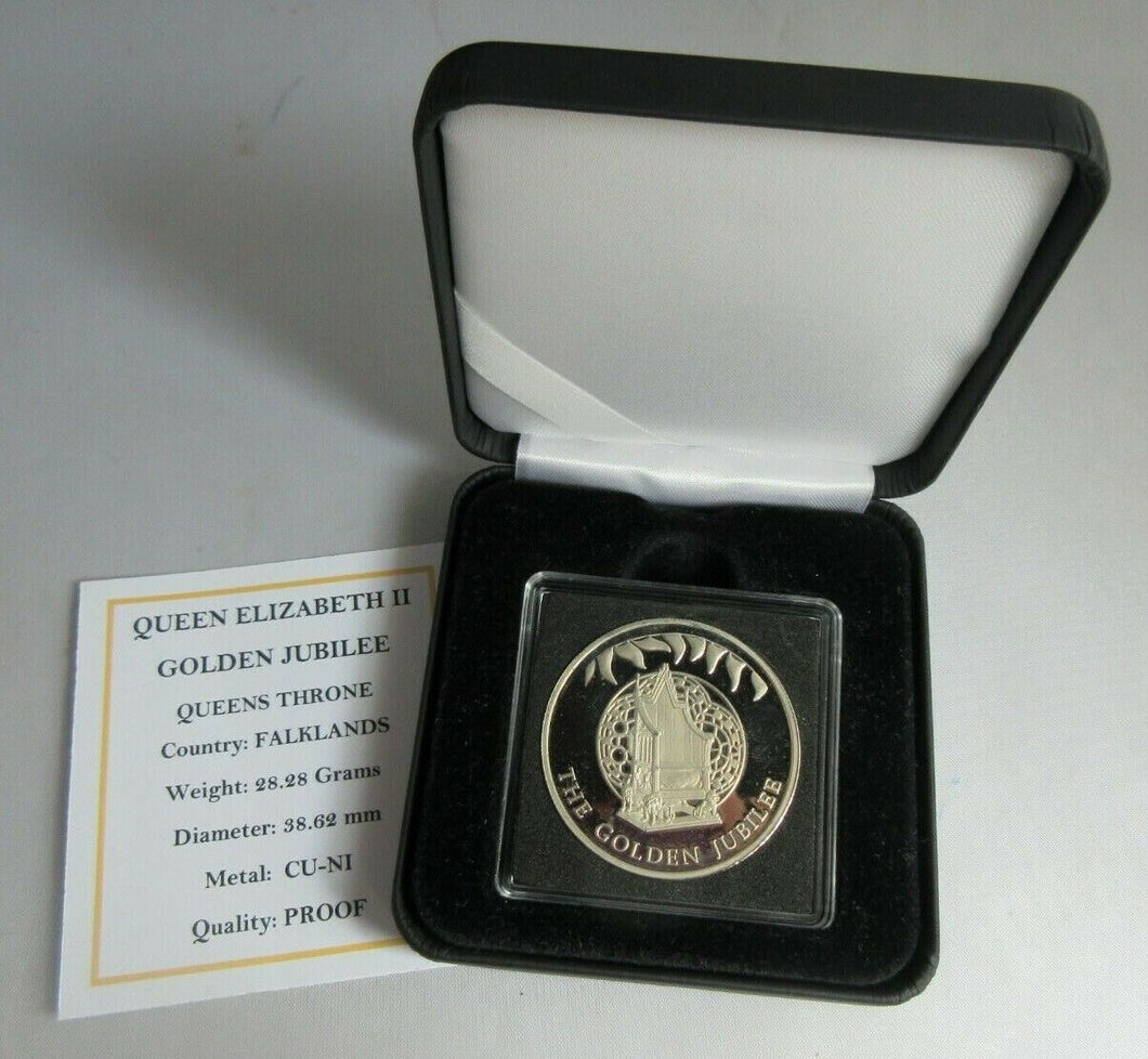 2002 QEII GOLDEN JUBILEE QUEENS THRONE PROOF 50P CROWN BOX & COA