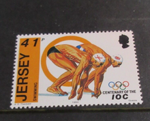 Load image into Gallery viewer, 1994 QEII OLYMPIC CENTENARY JERSEY DECIMAL STAMPS X 3 MNH IN STAMP HOLDER
