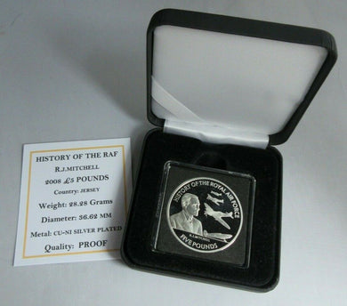 2008 HISTORY OF THE RAF RJ MITCHELL SILVER PLATED PROOF £5 CROWN BOX COA