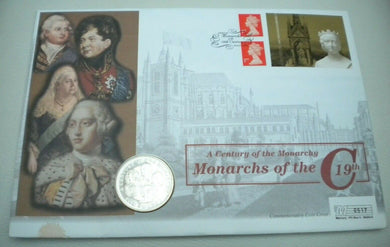 2001 A CENTURY OF THE MONARCHY, MONARCHS OF THE 19 CENTURY BUNC £5 COINCOVER PNC