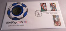 Load image into Gallery viewer, 1994 WORLD CUP USA HALF DOLLAR COIN COVER PNC, STAMPS, POSTMARK, COA &amp; FOLDER
