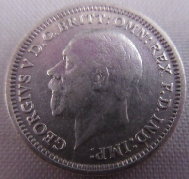 1933 KING GEORGE V BARE HEAD .500 SILVER 3d THREE PENCE COIN IN CLEAR FLIP