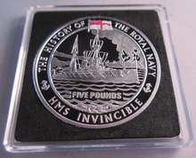 Load image into Gallery viewer, 2004 HISTORY OF THE ROYAL NAVY HMS INVINCIBLE SILVER PROOF £5 COIN ROYAL MINT
