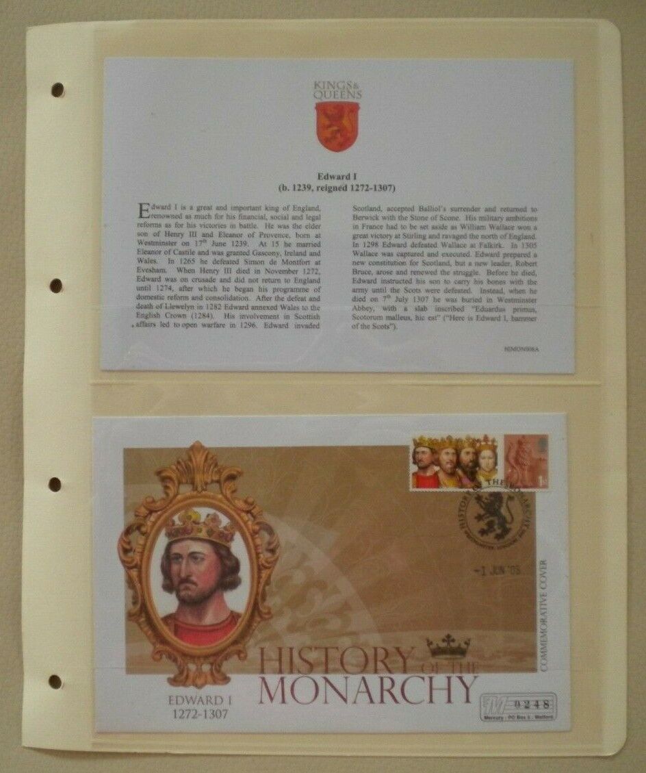 2008 HISTORY OF THE MONARCHY EDWARD I 1272-1307 COMMEMORATIVE STAMP COVER