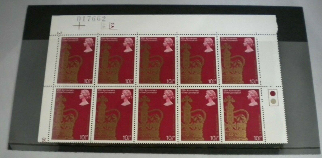 1978 ST EDWARDS CROWN 25TH ANNIV OF THE CORONATION 10 1/2p BLOCK 10 STAMPS MNH