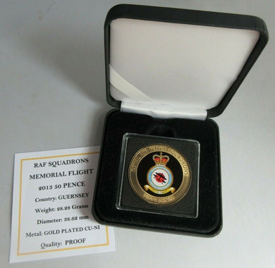 2013 QEII MEMORIAL FLIGHT RAF SQUADRONS GUERNSEY 50P CROWN COIN BOX & COA