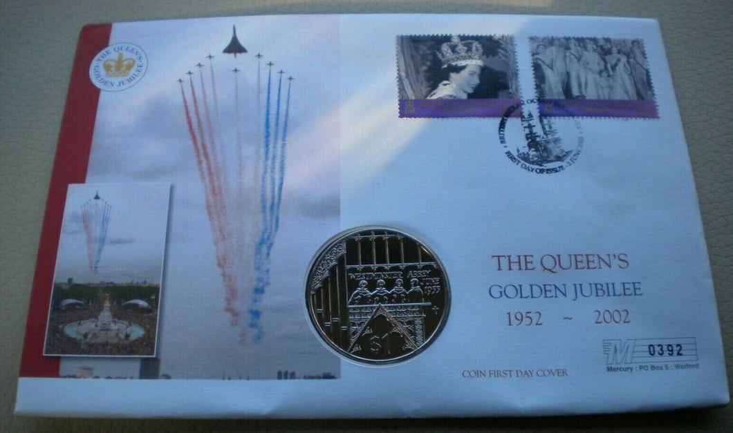 1952-2002 HM THE QUEEN'S GOLDEN JUBILEE 2002 BUNC ONE DOLLAR COIN COVER PNC