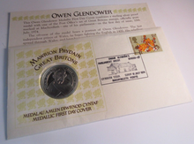 Load image into Gallery viewer, 1974 GREAT BRITONS OWEN GLENDOWER MEDALLIC 1ST DAY COVER SILVER PROOF MEDAL PNC
