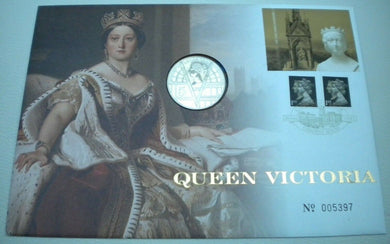 1901-2001 QUEEN VICTORIA £5 CROWN COIN COVER PNC STAMPS, POSTMARK & INFO CARD
