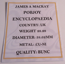 Load image into Gallery viewer, JAMES A MACKAY POBJOY ENCYCLOPAEDIA BUNC MEDALLION  QUAD CAPSULE &amp; COA
