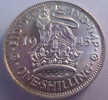 Load image into Gallery viewer, 1945 KING GEORGE VI BARE HEAD .500 SILVER UNC ONE SHILLING COIN &amp; CLEAR FLIP E1
