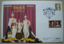 Load image into Gallery viewer, 1937-1997 KING GEORGE VI CORONATION DIAMOND JUBILEE BUNC 3 PENCE  COIN COVER PNC
