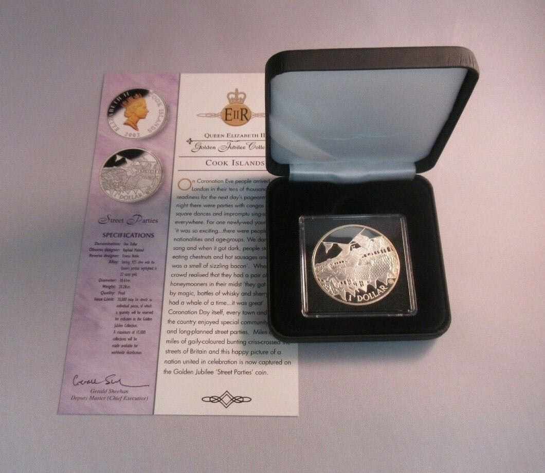 2002 Street Parties 1oz Silver Proof Cook Islands Royal Mint $1 Coin Box/COA