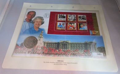 1947-1997 GOLDEN WEDDING ANNIVERSARY BUNC £2 CROWN COIN COVER PNC, STAMPS, INFO