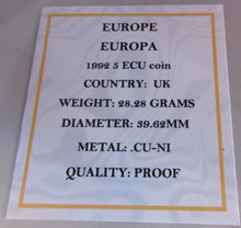 Load image into Gallery viewer, 1992 EUROPE EUROPA PROOF UNITED KINGDOM 5 ECU COIN BOX &amp; COA
