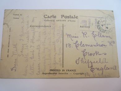 WWI POSTCARD YPRES SAINT NICOLUS CHURCH BEFORE & AFTER BOMBARDMENT CENSORED