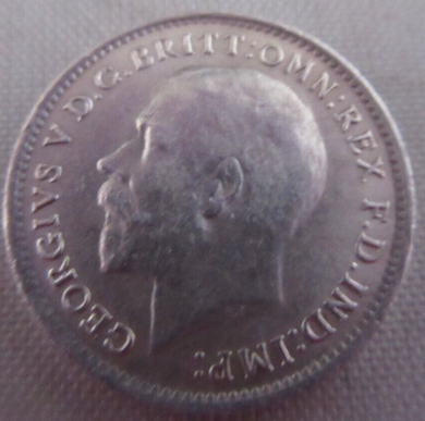 1916 KING GEORGE V BARE HEAD .925 SILVER AUNC 3d THREE PENCE COIN IN CLEAR FLIP