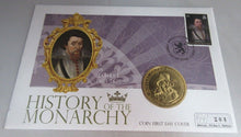 Load image into Gallery viewer, JAMES I HISTORY OF THE MONARCHY PNC, FIRST DAY COVER,STAMPS &amp; INFORMATION SET
