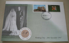 Load image into Gallery viewer, 1947-1997 WEDDING DAY &amp; GOLDEN WEDDING QEII &amp; PRINCE PHILIP DOUBLE STAMP COVER
