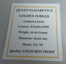 Load image into Gallery viewer, 2002 QEII GOLDEN JUBILEE CORONATION 50P CROWN COLOURED PROOF BOX &amp; COA
