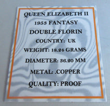 Load image into Gallery viewer, 1953 QUEEN ELIZABETH II FANTASY DOUBLE FLORIN WITH BOX AND COA
