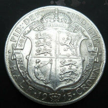 Load image into Gallery viewer, 1915 GEORGE V BARE HEAD FIRST COIN HALF 1/2 CROWN SPINK 4011 CROWNED SHIELD Cc4
