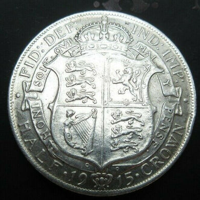 1915 GEORGE V BARE HEAD FIRST COIN HALF 1/2 CROWN SPINK 4011 CROWNED SHIELD Cc4