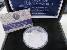 Load image into Gallery viewer, 2015 Silver Proof 5oz LONGEST REIGNING MONARCH £10 COIN JERSEY No 374 OF 450
