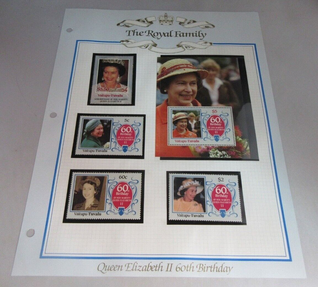 1986 QUEEN ELIZABETH II 60TH BIRTHDAY VAITUPU TUVALU  STAMPS & ALBUM SHEET