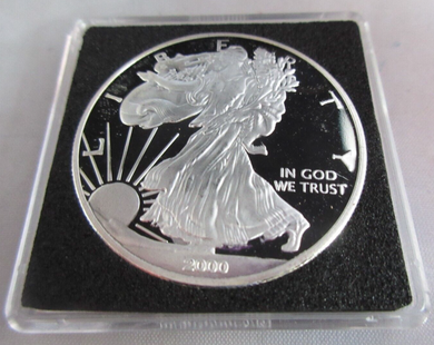 2000 FANTASY BASE METAL SILVER PLATED ONE DOLLAR WEST POINT MINT MARK IN CAPSULE