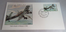 Load image into Gallery viewer, 1940-1990 BATTLE OF BRITAIN FIRST DAY STAMP COVERS X 2 WITH ALBUM/FOLDER SHEET
