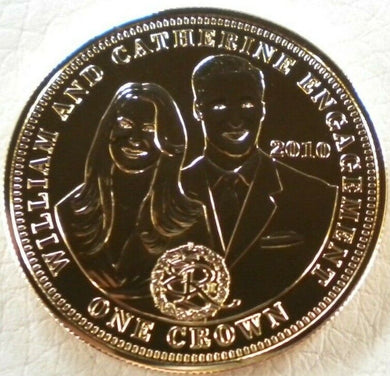 2010 WILLIAM & CATHERINE ENGAGEMENT GOLD PLATED ONE CROWN COIN