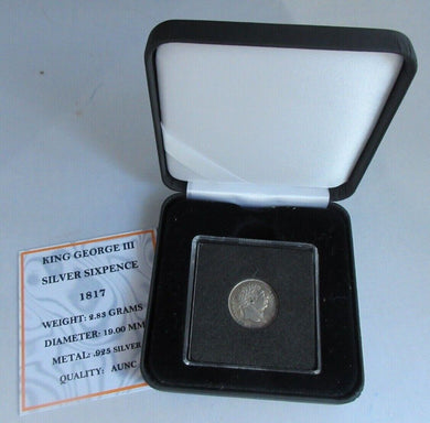 1817 KING GEORGE III SILVER SIXPENCE 6d aUNC WITH BOX AND COA