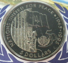 Load image into Gallery viewer, 1995 NATIONS UNITED FOR PEACE BARBADOS 5 DOLLAR COMMEMORATIVE COIN COVER PNC COA
