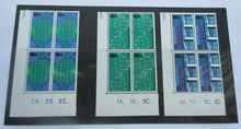 Load image into Gallery viewer, 1969 TELECOMMUNICATIONS 9d 1/- &amp;  AUTOMATIC SORTING 1/6 STAMPS MNH 3 BLOCK OF 4
