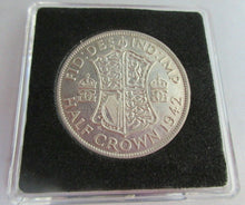 Load image into Gallery viewer, 1942 GEORGE VI BARE HEAD COINAGE HALF 1/2 CROWN IN QUADRANT CAPSULE &amp; BOX
