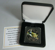 Load image into Gallery viewer, 2010 SUPERMARINE SPITFIRE BATTLE OF BRITAIN COLOURED BUNC GUERNSEY £5 COIN
