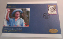 Load image into Gallery viewer, 1900 2002 QUEEN MOTHER - 2 STAMP COVERS &amp; FOLDER SHEET CAYMEN ISLANDS
