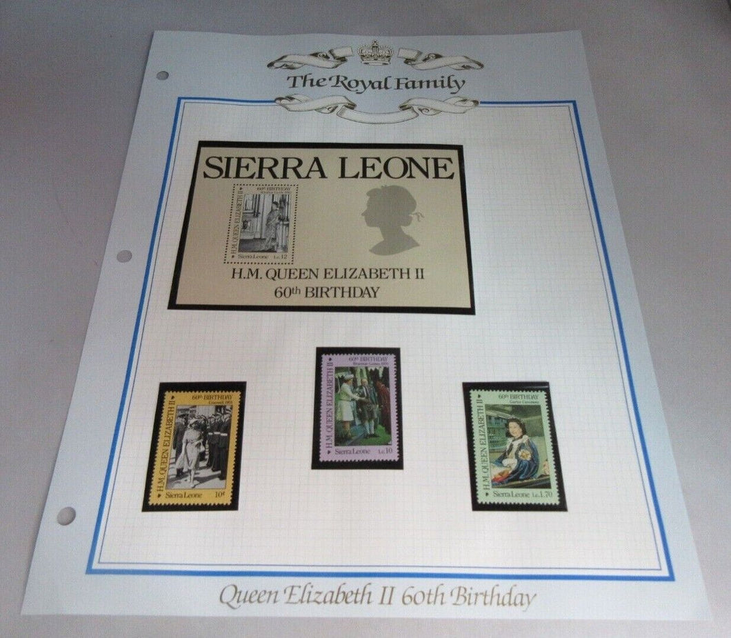 1986 QUEEN ELIZABETH II 60TH BIRTHDAY SIERRA LEONE STAMPS & ALBUM SHEET