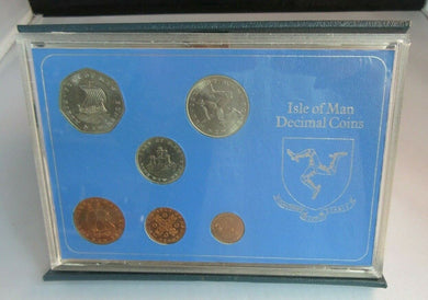 1971 ISLE OF MAN DECIMAL COINS SET OF SIX COINS BU CLEAR CASE & ROYAL MINT BOOK
