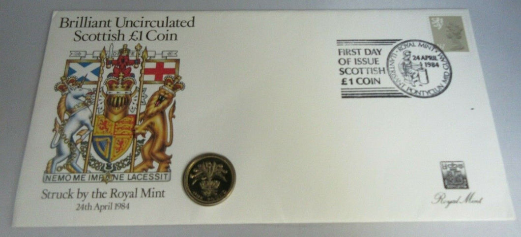 1984 SCOTTISH £1 COIN COVER, ROYAL MAIL 16p STAMP, POSTMARK PNC