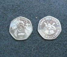 Load image into Gallery viewer, 1987 50P SHAPED BANK OF UGANDA TEN SHILLINGS &amp; 20P SHAPED 5 SHILLINGS MULTI LIST
