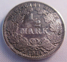 Load image into Gallery viewer, 1914 DEUTSCHES REICH SILVER UNC 1/2 MARK COIN IN CLEAR PROTECTIVE FLIP
